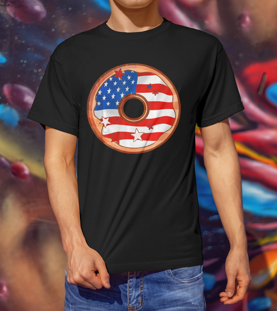 American Flag Donut USA Patriotic Doughnut T-Shirt
