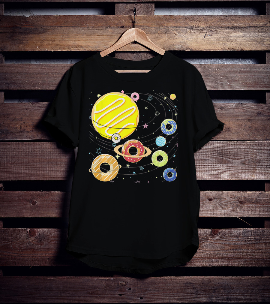 Galaxy Planets As Glazed Donuts Doughnuts With Stars T-Shirt