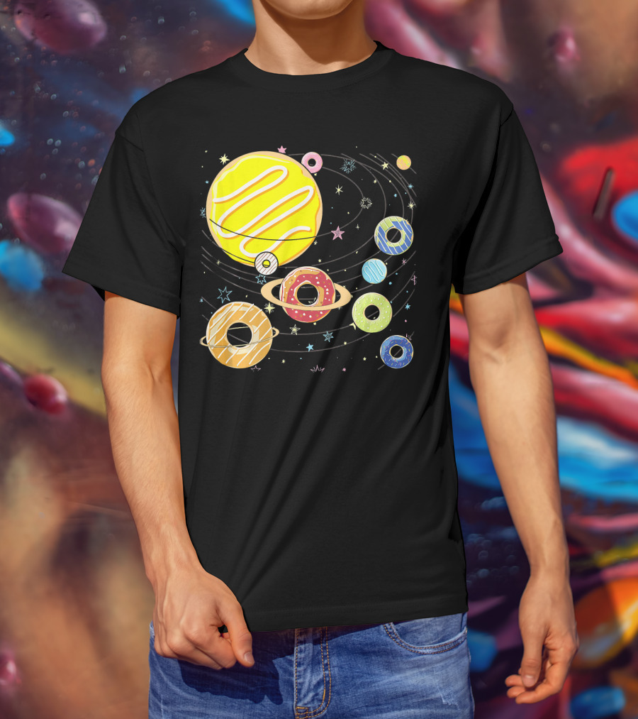 Galaxy Planets As Glazed Donuts Doughnuts With Stars T-Shirt