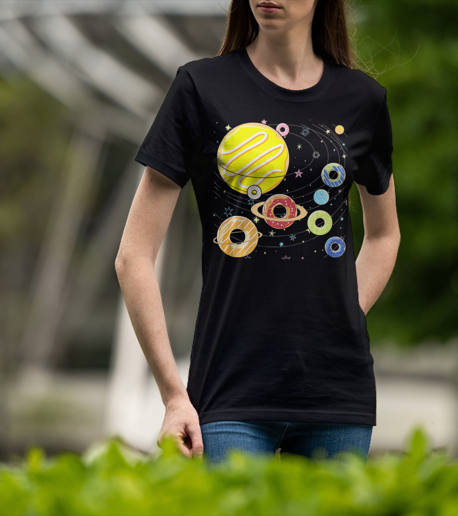 Galaxy Planets As Glazed Donuts Doughnuts With Stars T-Shirt