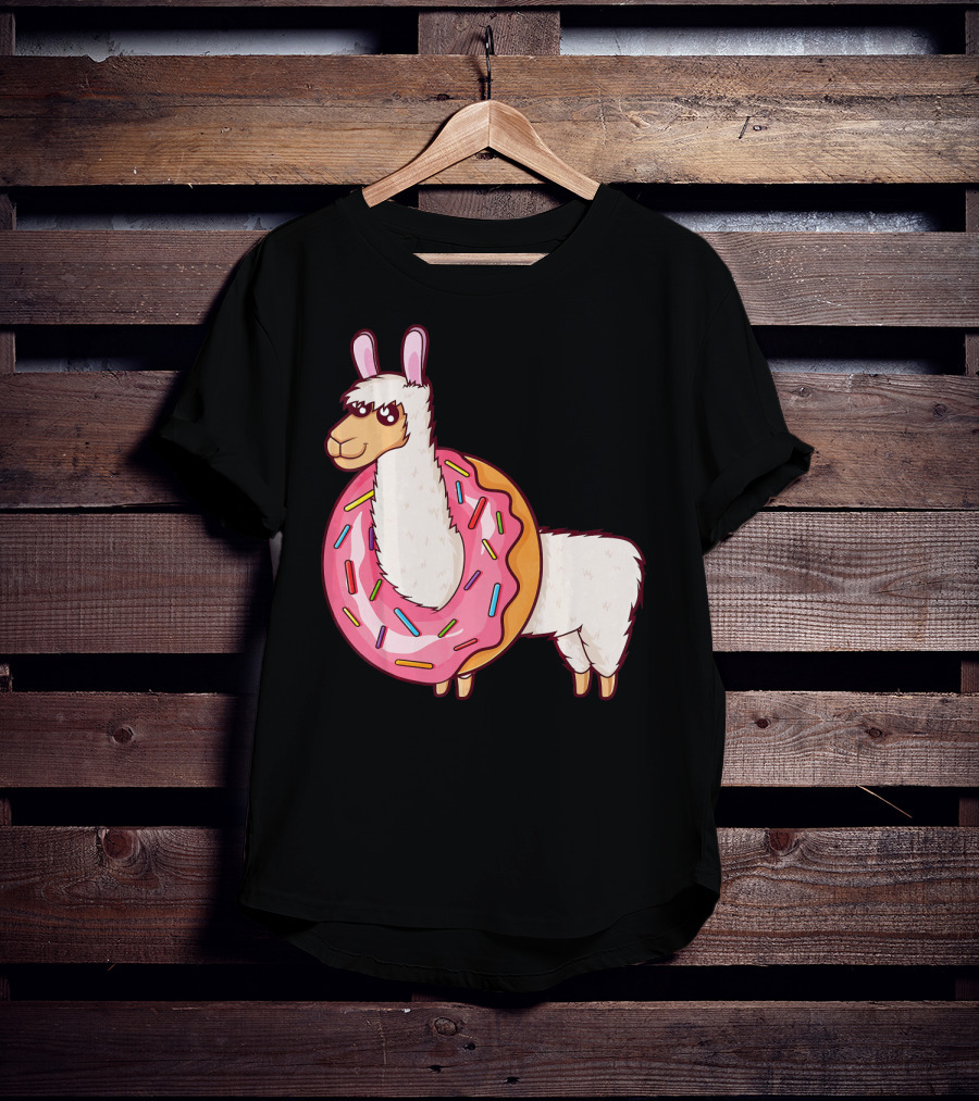 Cute Llama In A Sprinkled Donut Hole Alpaca T-Shirt