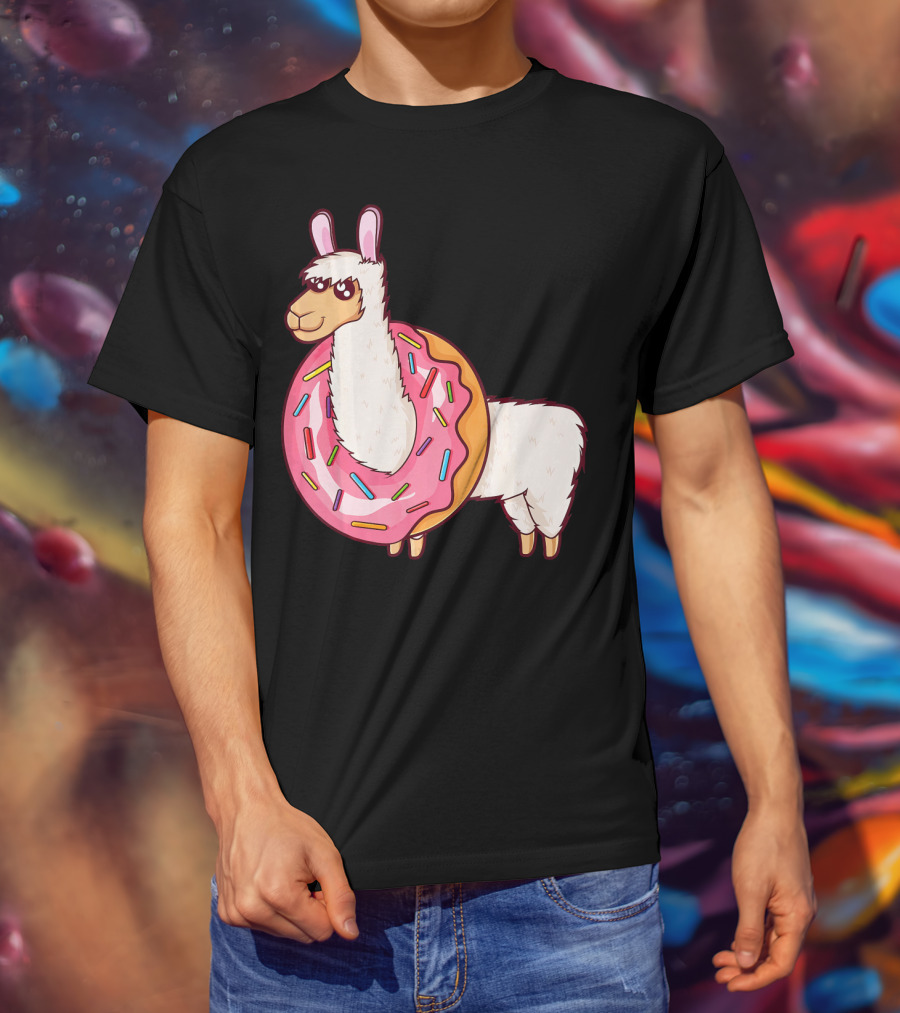 Cute Llama In A Sprinkled Donut Hole Alpaca T-Shirt