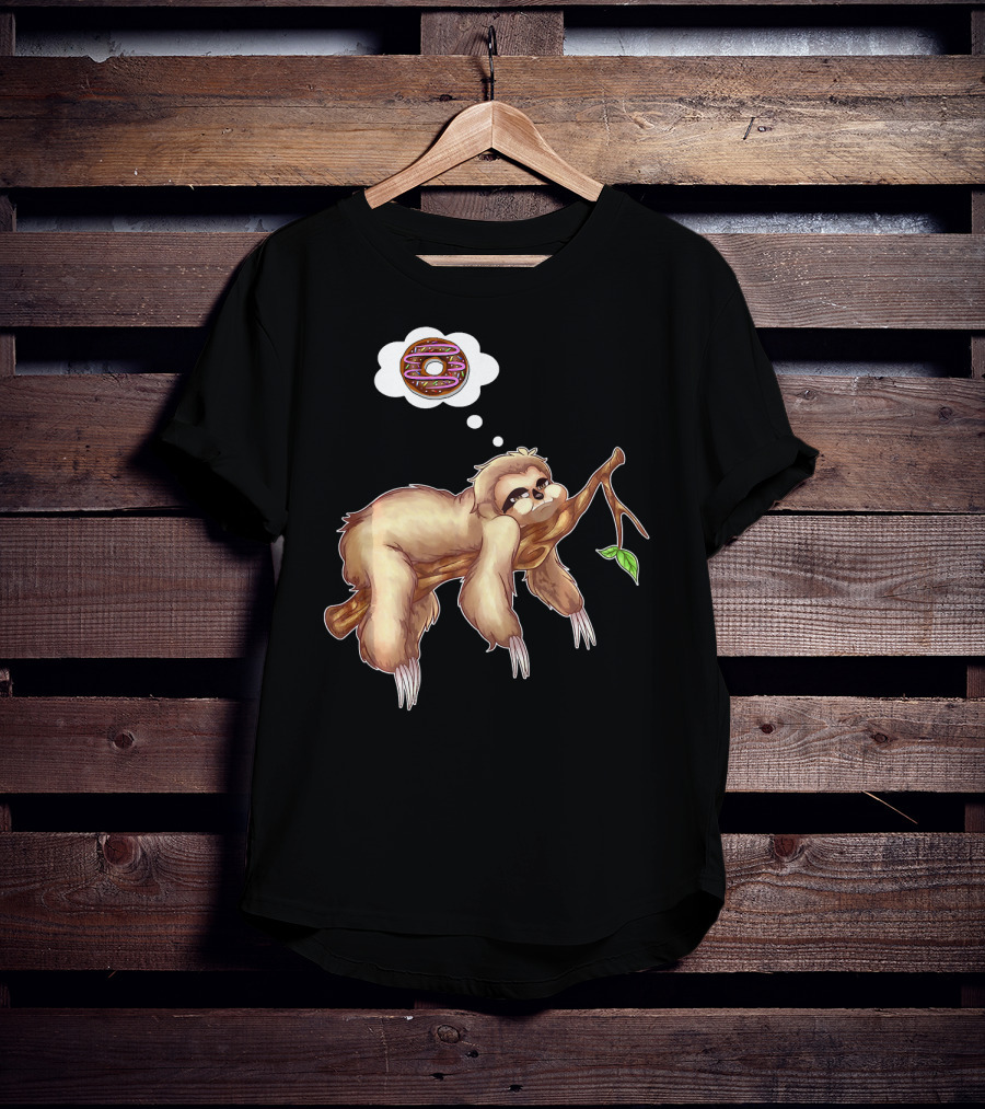 Lazy Sloth Dreaming Of Chocolate Donuts Sleepy Humor T-Shirt