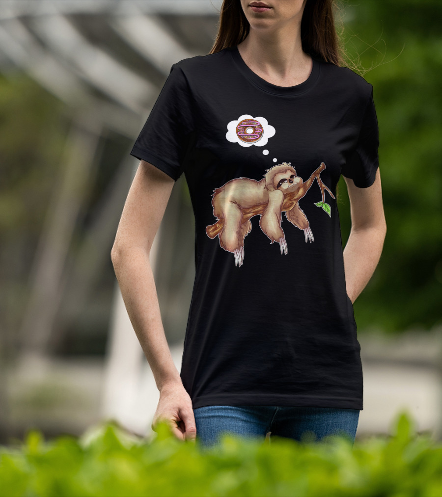 Lazy Sloth Dreaming Of Chocolate Donuts Sleepy Humor T-Shirt