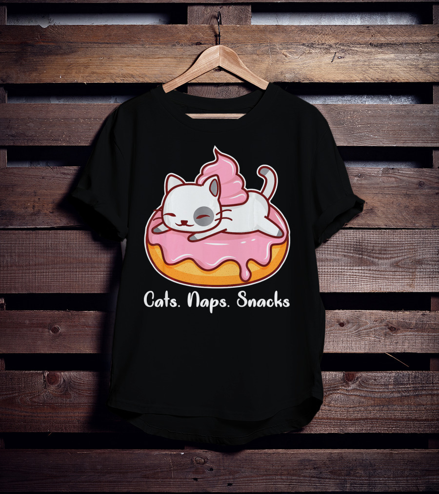 Cats Naps Snacks With Cute Kitty On Pink Icing Donut T-Shirt