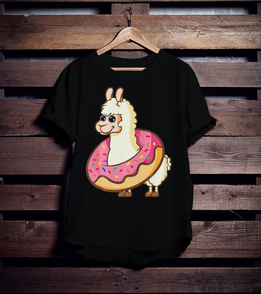 Cute Funny Llama With Sprinkled Donut Tube T-Shirt