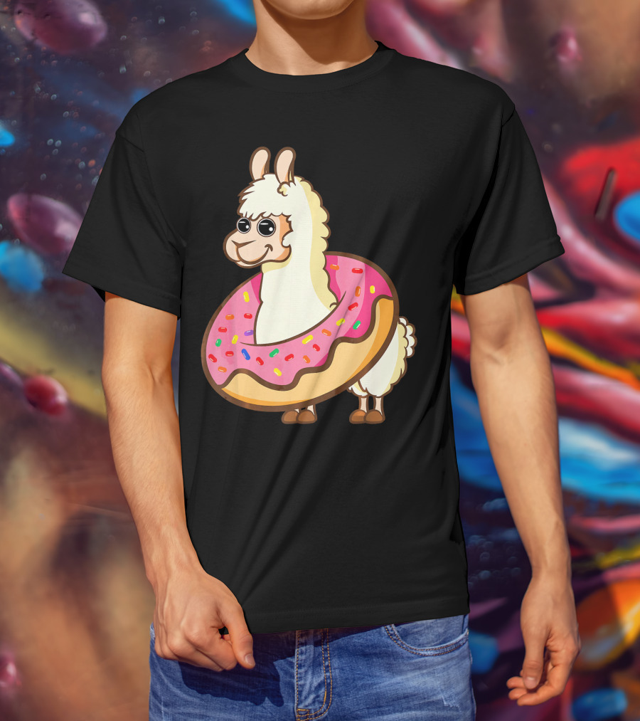 Cute Funny Llama With Sprinkled Donut Tube T-Shirt