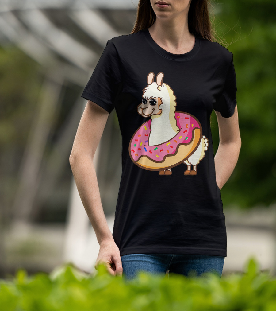 Cute Funny Llama With Sprinkled Donut Tube T-Shirt