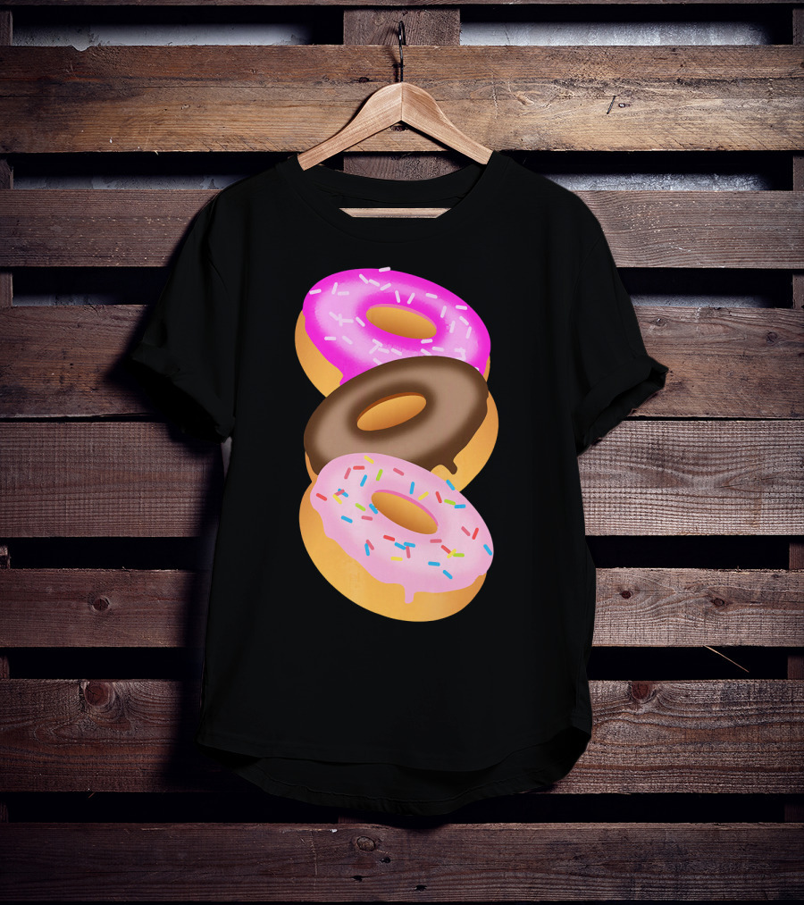 Donuts Doughnut Confection Pink Chocolate Frosted Doughnut Trio T-Shirt