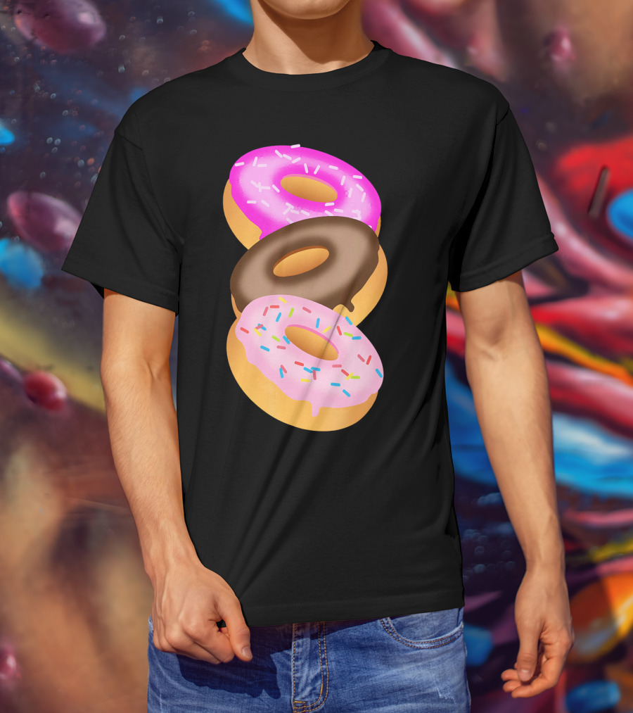 Donuts Doughnut Confection Pink Chocolate Frosted Doughnut Trio T-Shirt