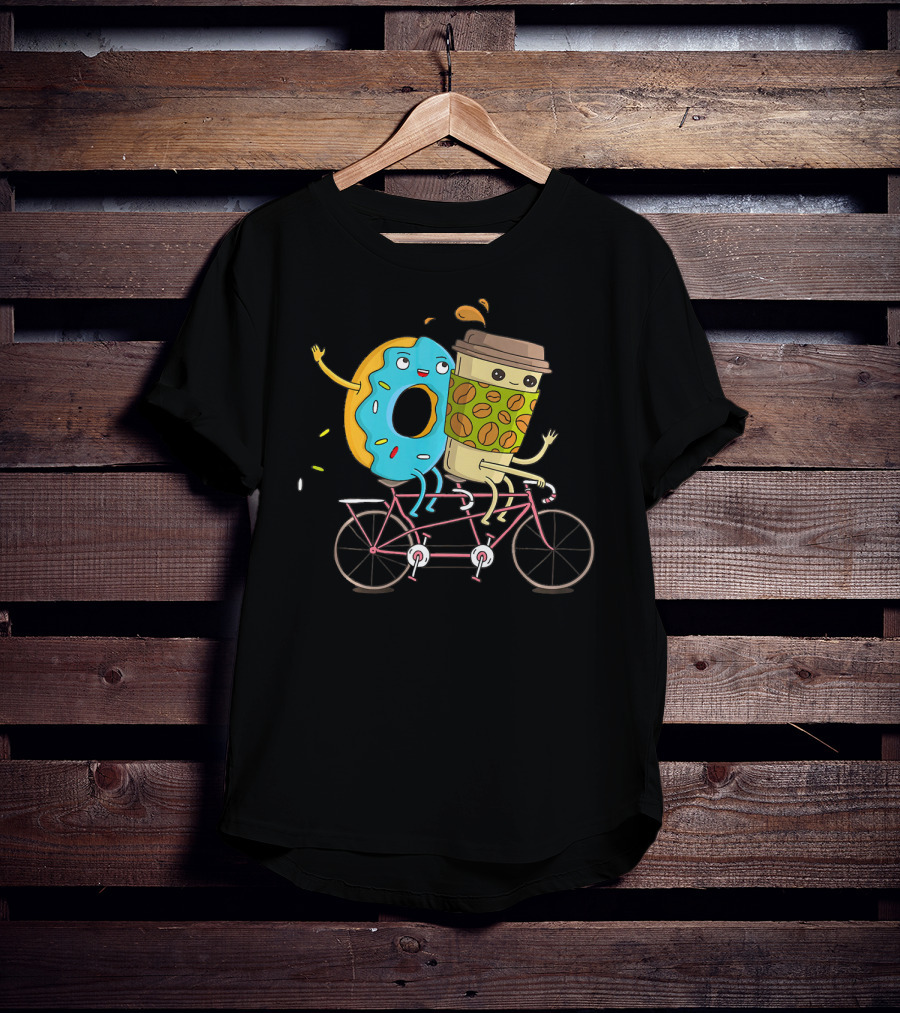 Coffee And Donut Tandem Bicycle Ride Fun T-Shirt