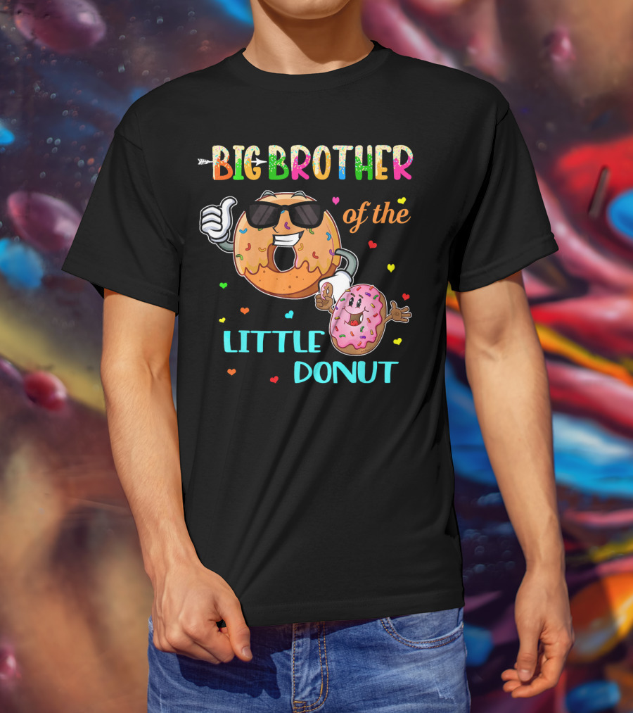 Big Brother Of The Little Donut With Colorful Hearts And Cartoon Characters T-Shirt
