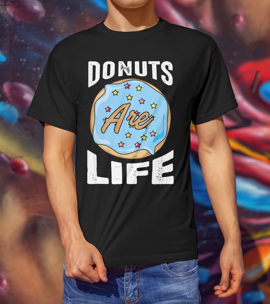 Donuts Are Life Blue Frosted Donut With Stars T-Shirt