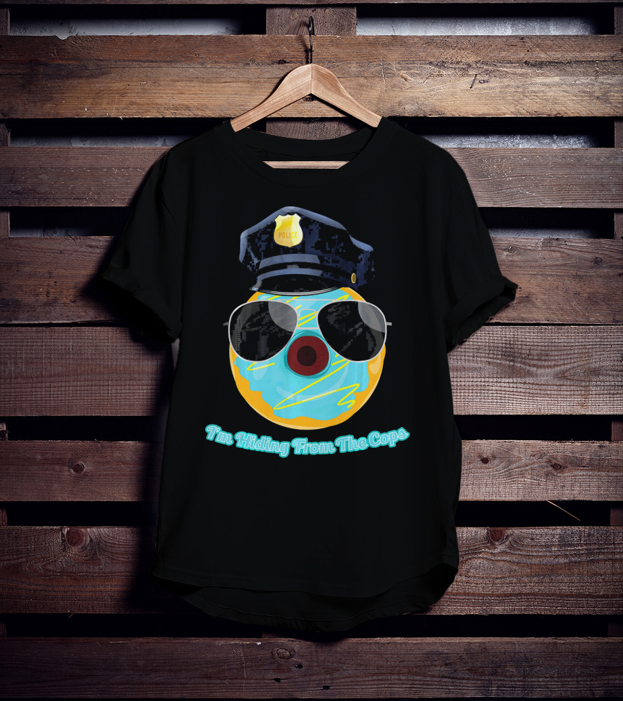 I'm Hiding From The Cops Funny Donut Police Hat Sunglasses T-Shirt