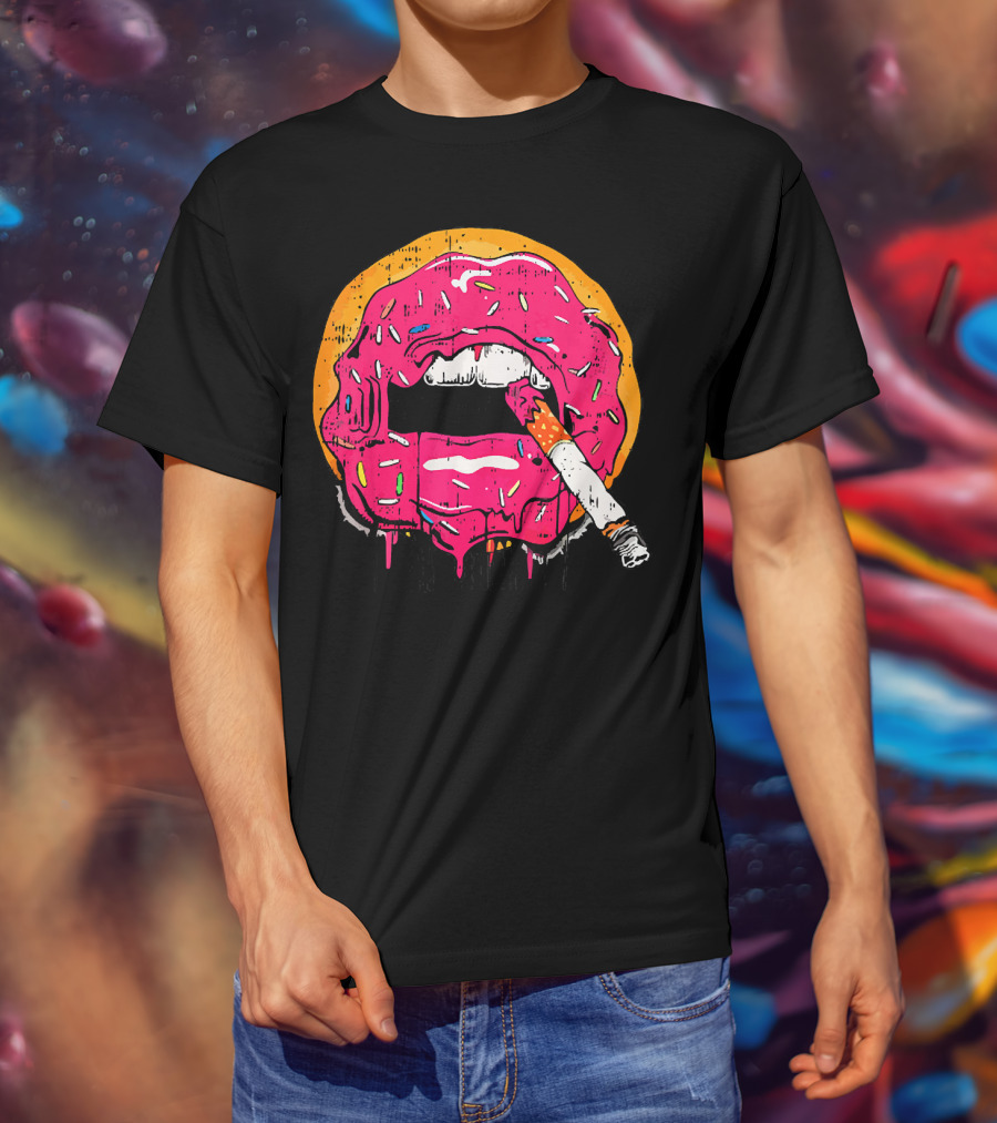 Donut Lips Cigarette Cool Sweet Doughnut T-Shirt