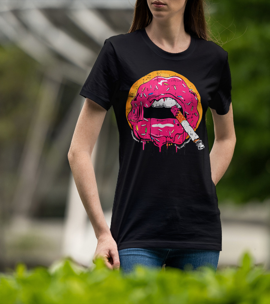 Donut Lips Cigarette Cool Sweet Doughnut T-Shirt
