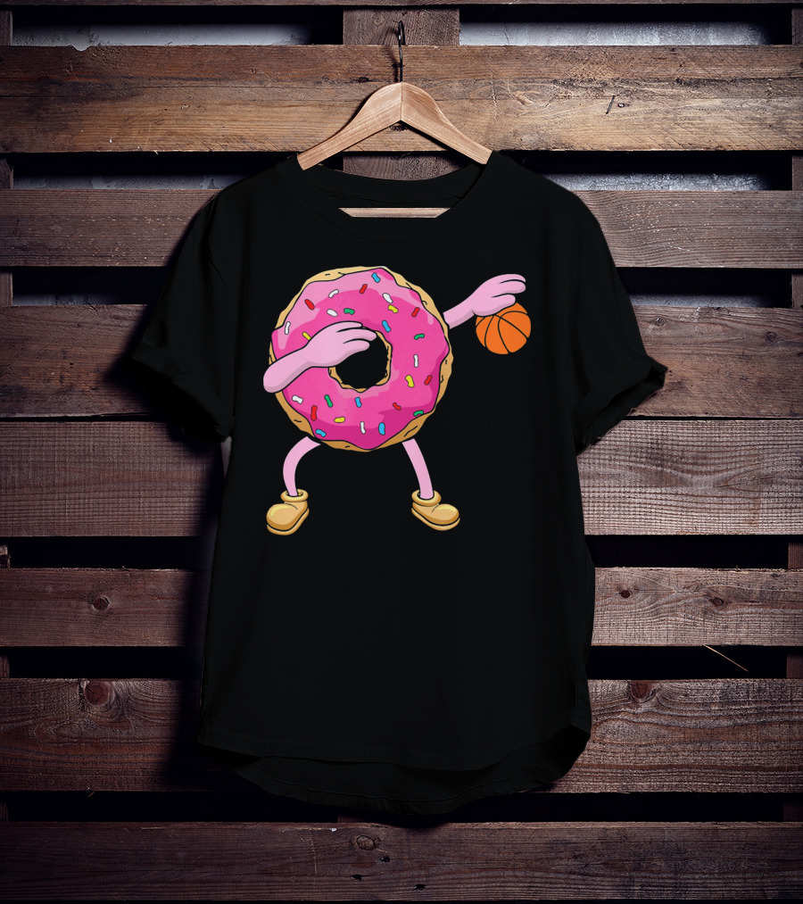 Dabbing Donut Donut Dab Basketball With Sprinkles And Pink Frosting T-Shirt