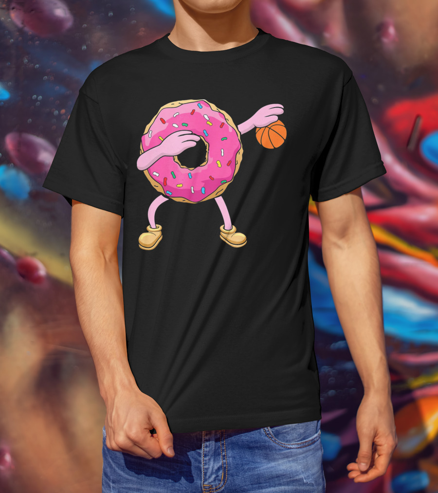 Dabbing Donut Donut Dab Basketball With Sprinkles And Pink Frosting T-Shirt