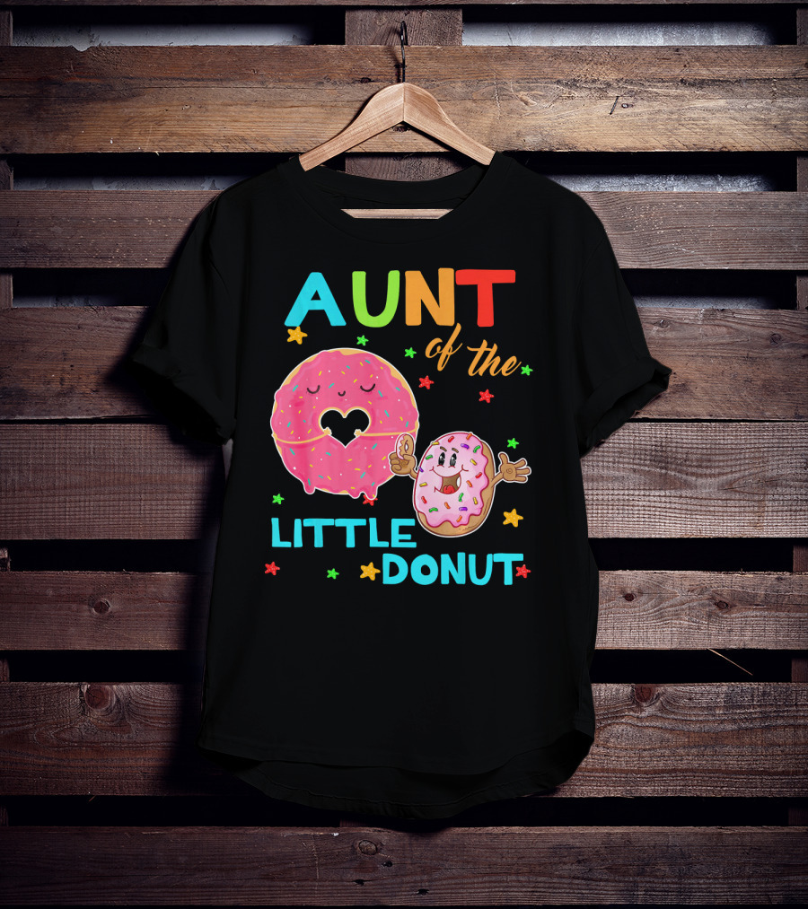 Aunt Of The Little Donut Birthday Colorful Star Sprinkles T-Shirt