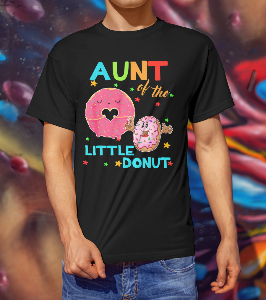 Aunt Of The Little Donut Birthday Colorful Star Sprinkles T-Shirt