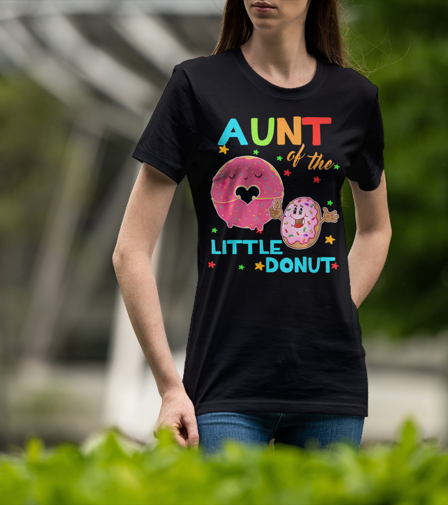 Aunt Of The Little Donut Birthday Colorful Star Sprinkles T-Shirt