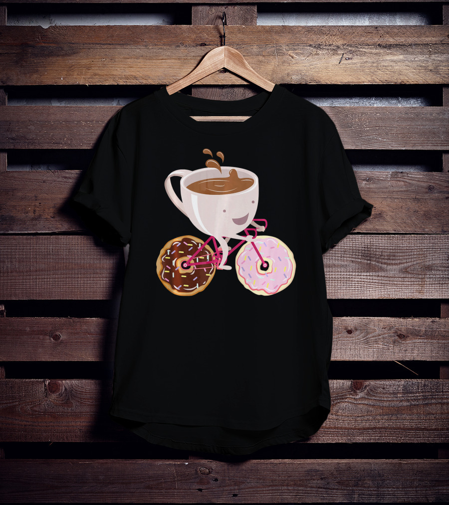 Cool Donut Coffee Bicycle Hand Drawn Ill Coffee Mug Riding Donuts Wheels T-Shirt