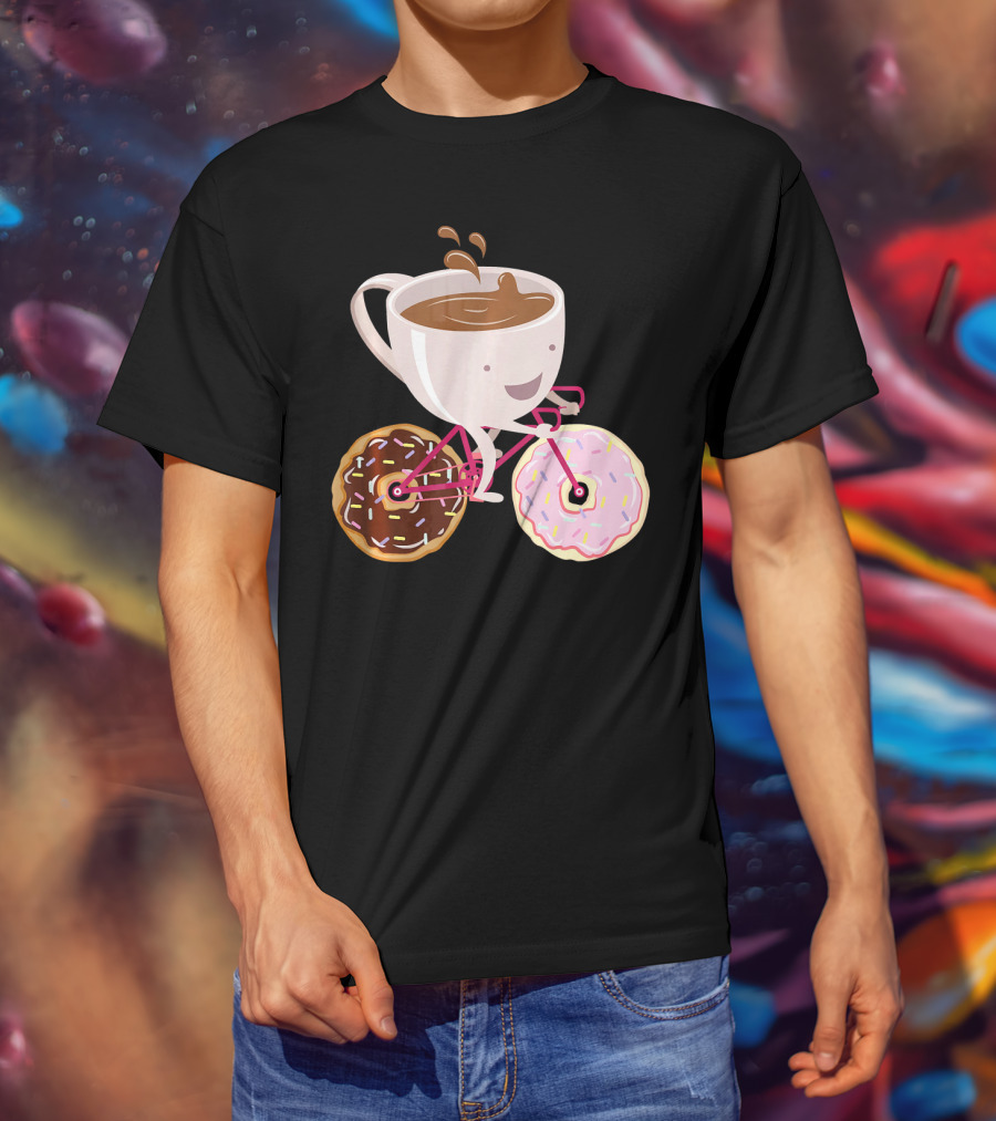 Cool Donut Coffee Bicycle Hand Drawn Ill Coffee Mug Riding Donuts Wheels T-Shirt