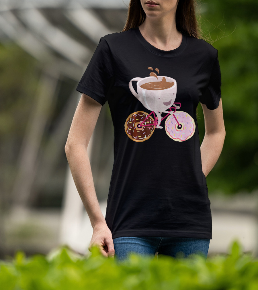 Cool Donut Coffee Bicycle Hand Drawn Ill Coffee Mug Riding Donuts Wheels T-Shirt