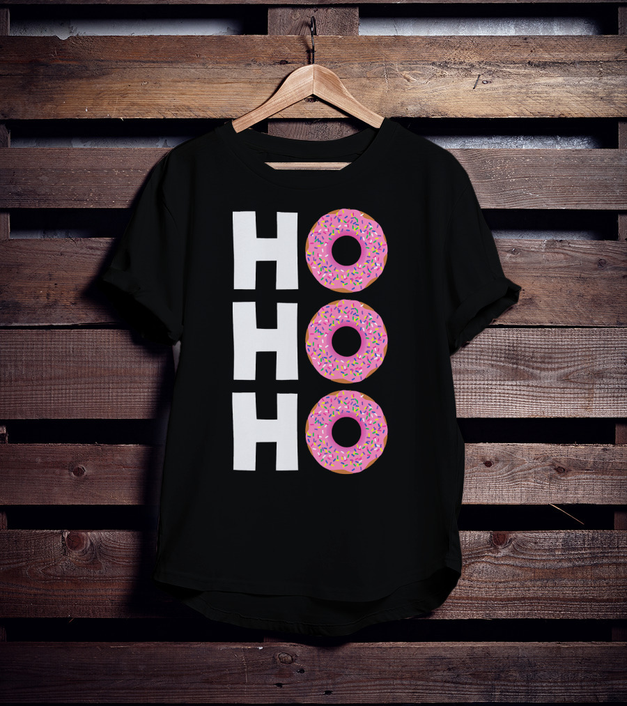 Merry Christmas Donut HO HO Sprinkled Doughnut Lettering T-Shirt
