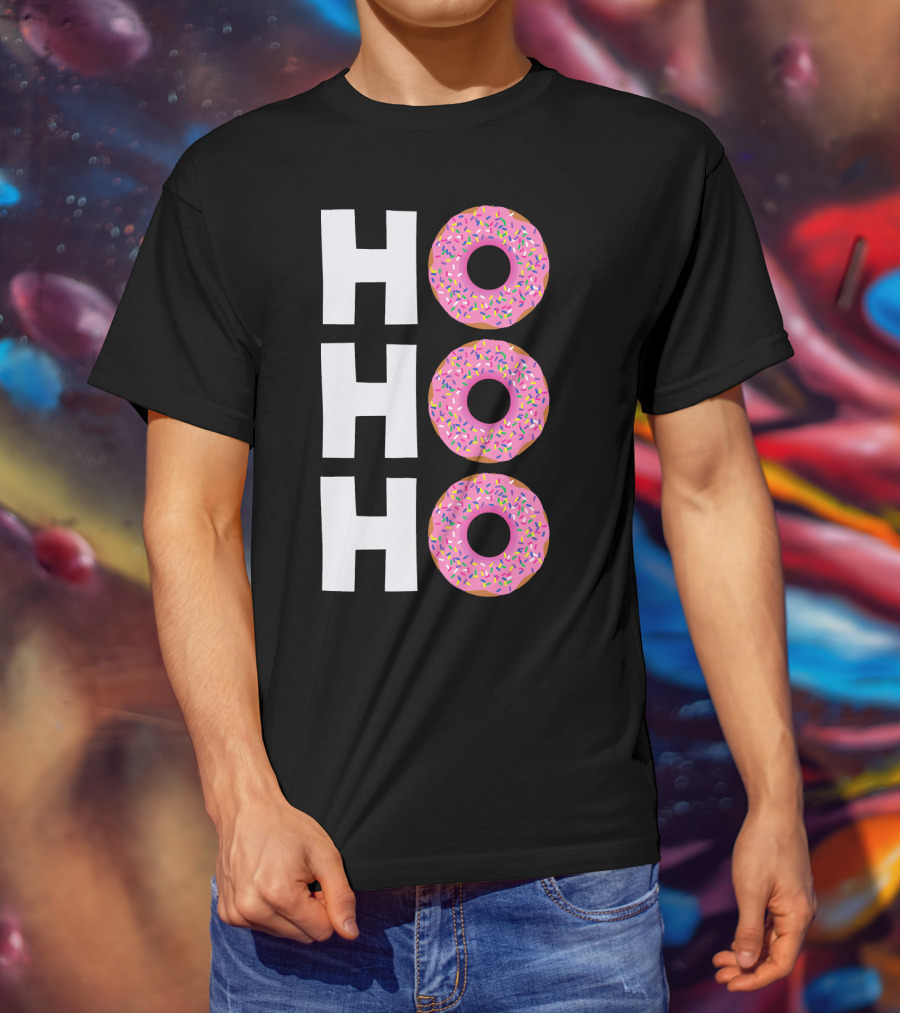 Merry Christmas Donut HO HO Sprinkled Doughnut Lettering T-Shirt