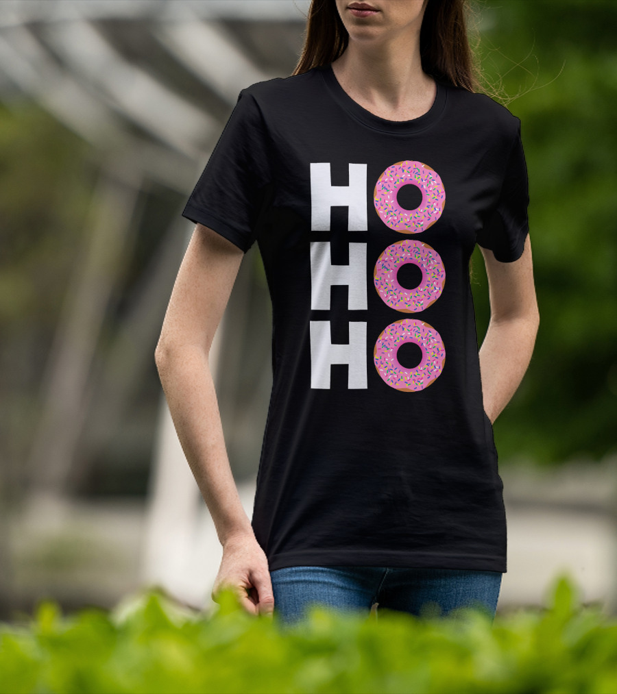 Merry Christmas Donut HO HO Sprinkled Doughnut Lettering T-Shirt
