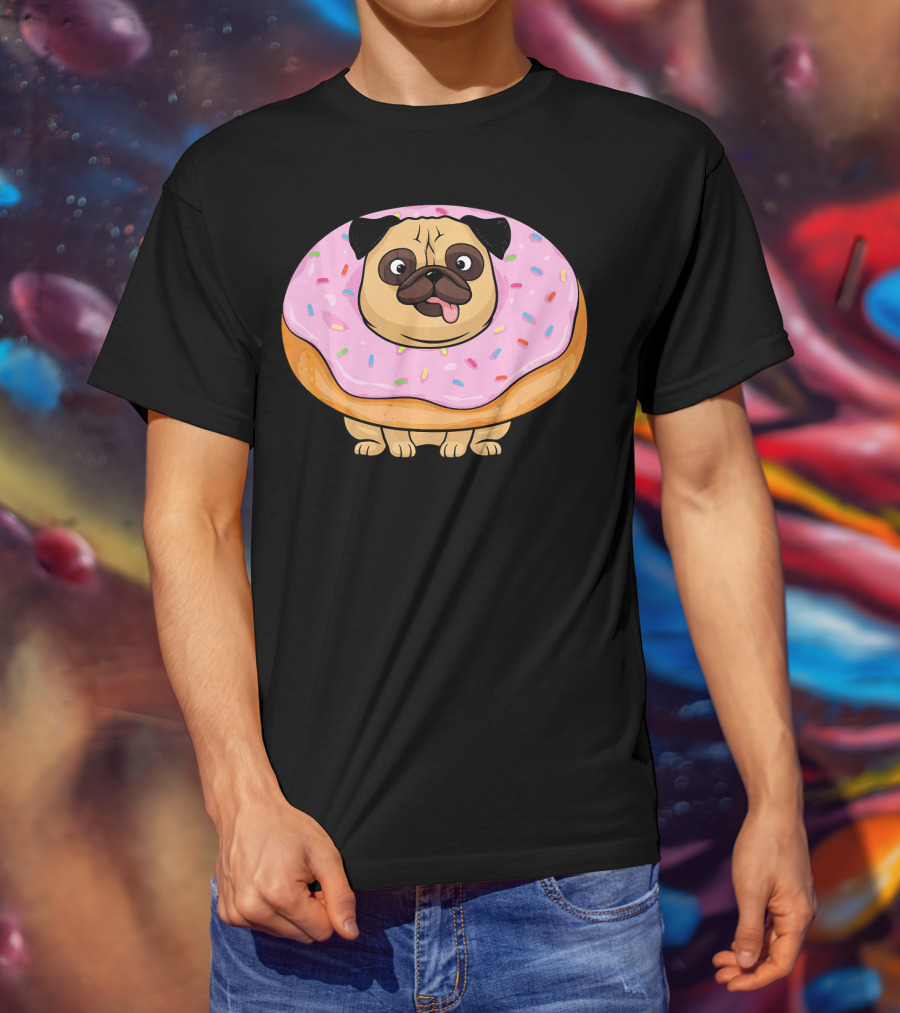 Cute Doughnut Pug Wearing A Donut Costume Sprinkles T-Shirt
