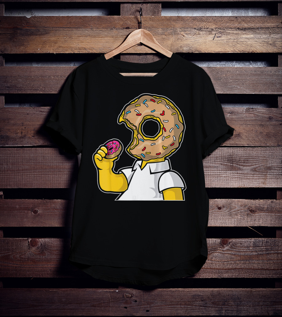 MMMM Donuts Head Character With Classic Sprinkles And Pink Frosted Bite T-Shirt