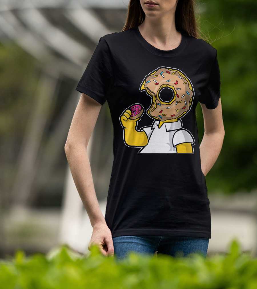 MMMM Donuts Head Character With Classic Sprinkles And Pink Frosted Bite T-Shirt
