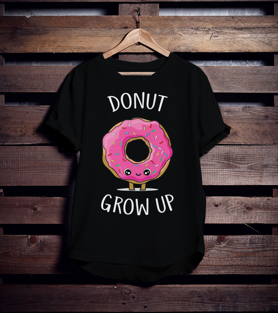 Donut Grow Up Funny Cute Pink Sprinkled Donut With Smiley Face T-Shirt