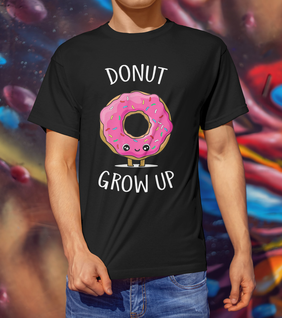Donut Grow Up Funny Cute Pink Sprinkled Donut With Smiley Face T-Shirt