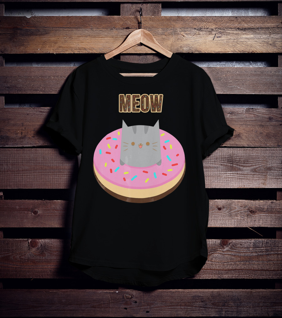 MEOW Adorable Cat Sitting In Colorful Donut T-Shirt