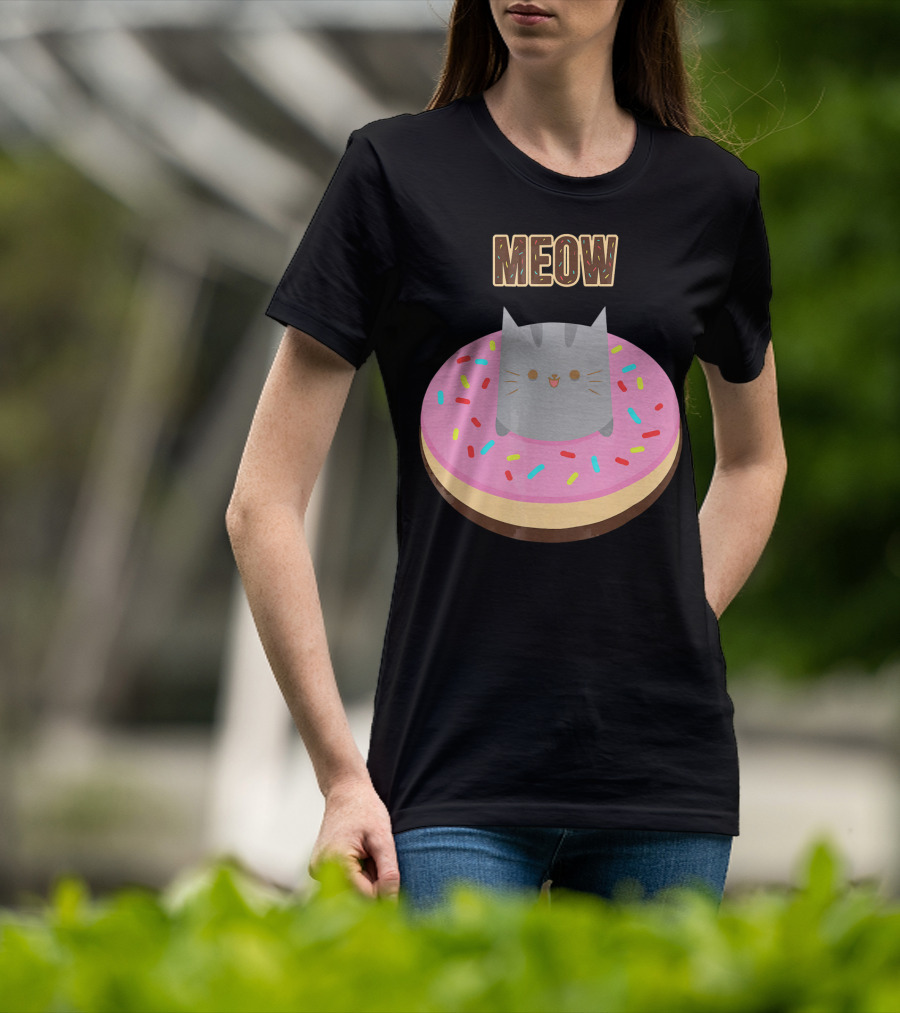 MEOW Adorable Cat Sitting In Colorful Donut T-Shirt