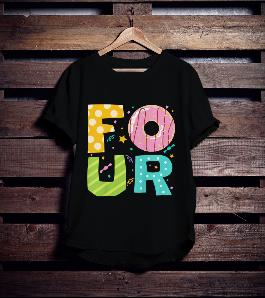 Kids Donut FOUR Year Birthday T-Shirt
