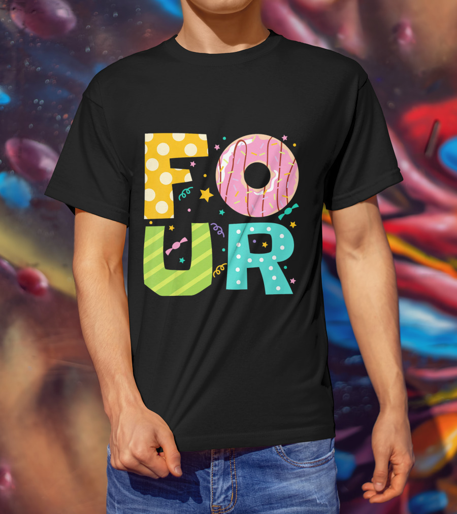 Kids Donut FOUR Year Birthday T-Shirt