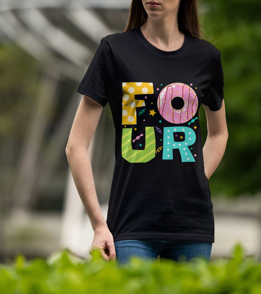 Kids Donut FOUR Year Birthday T-Shirt