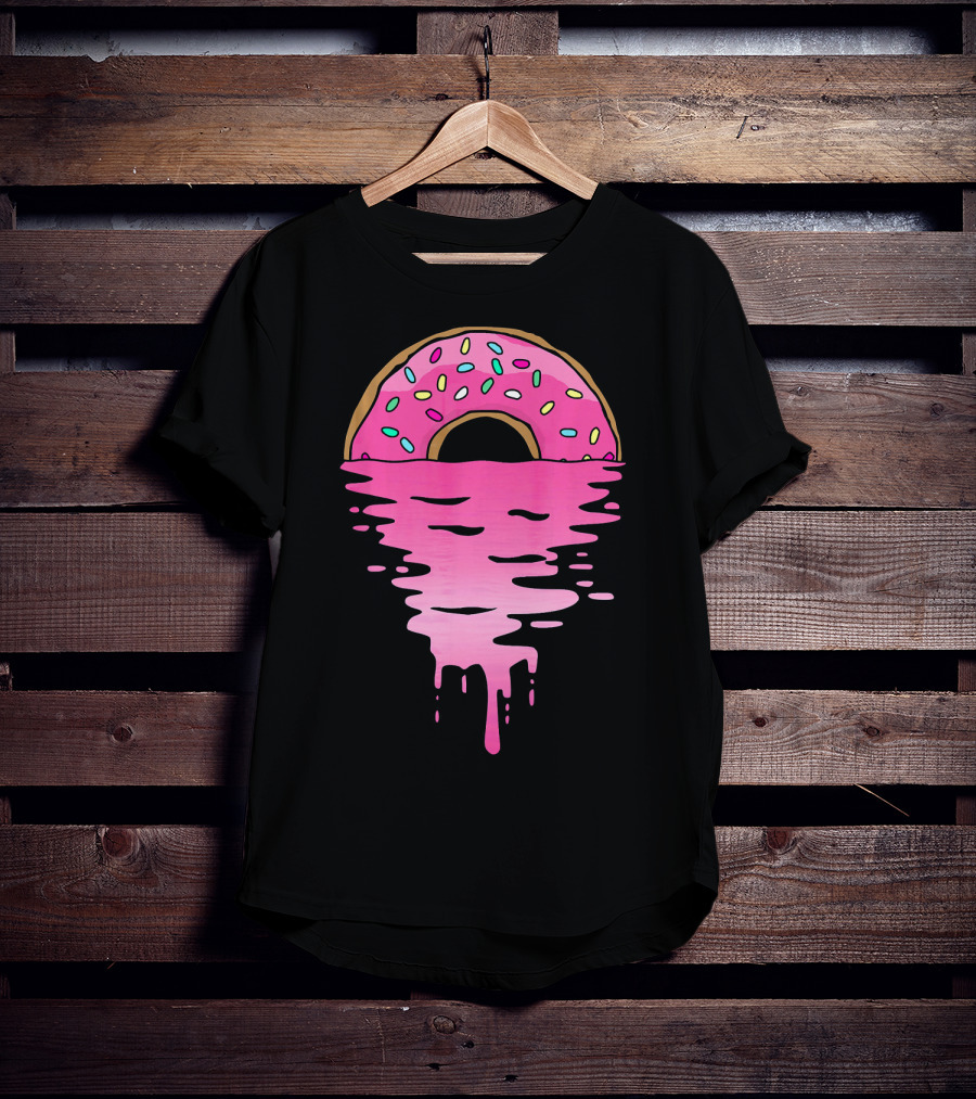Pink Glazed Donut Melting Into Sunset Horizon T-Shirt