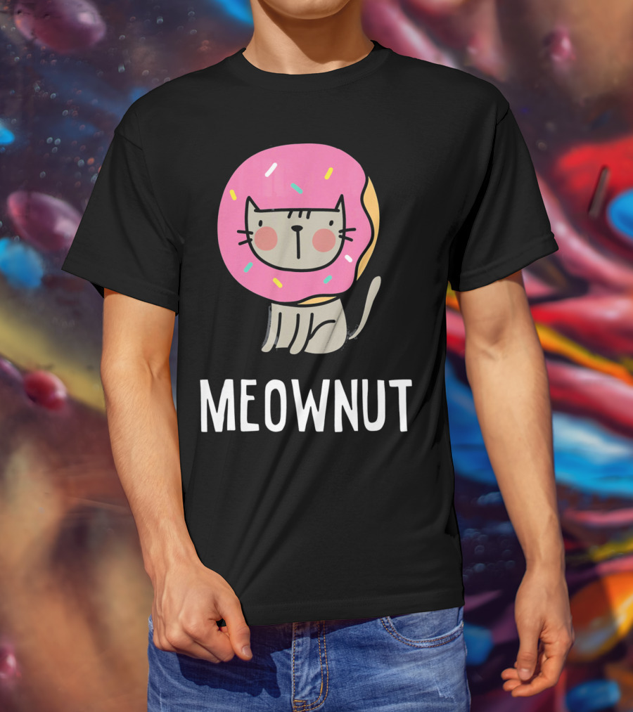 Cute Donut Cat Pun Meownut Funny Meownut T-Shirt