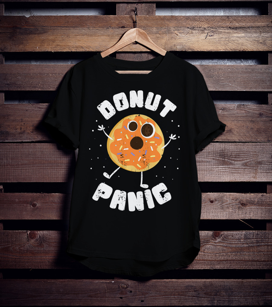 DONUT PANIC Funny Donut With Sprinkles And Eyes T-Shirt