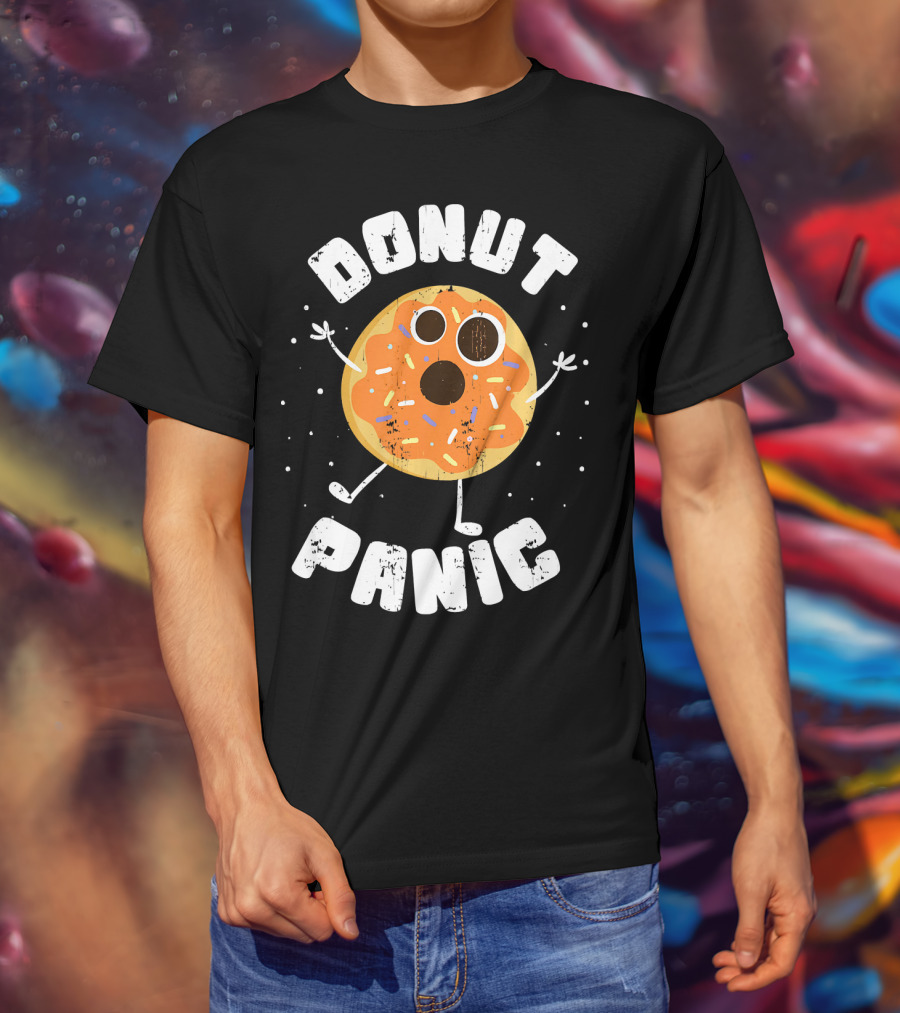 DONUT PANIC Funny Donut With Sprinkles And Eyes T-Shirt