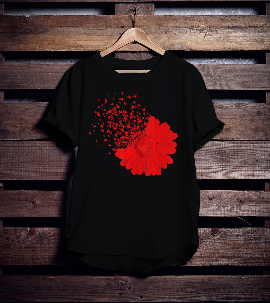 Red Ribbon Flowers AidsHiv Awareness Explosion T-Shirt