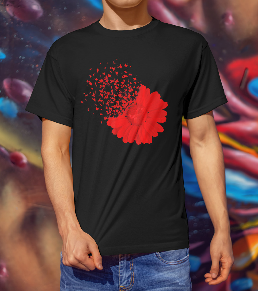 Red Ribbon Flowers AidsHiv Awareness Explosion T-Shirt