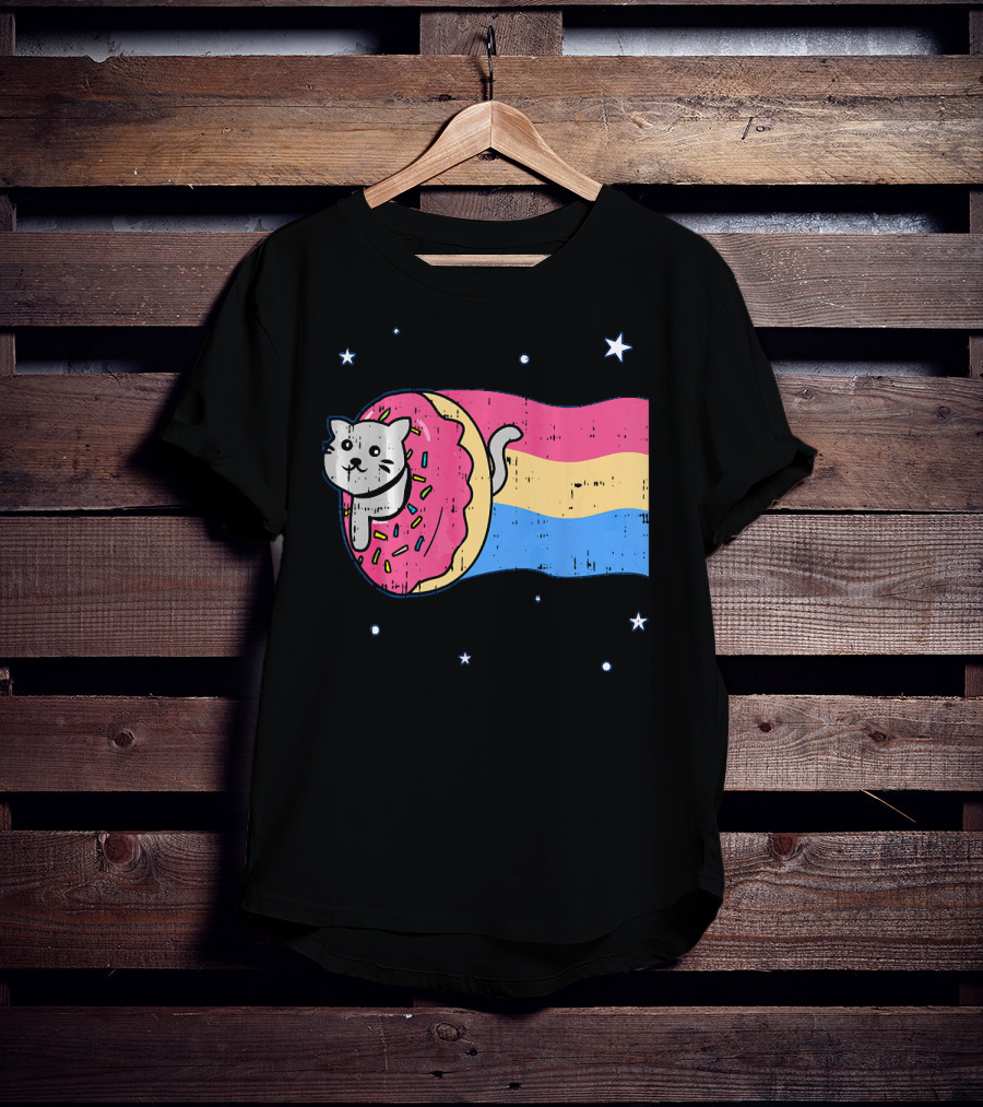 Donut Cat Nyan Rainbow Sprinkles Cute Doughnut Stars T-Shirt