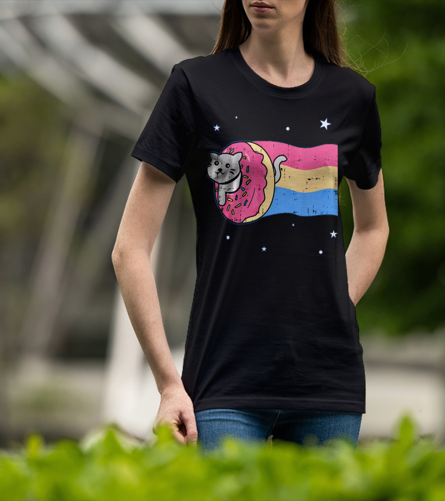 Donut Cat Nyan Rainbow Sprinkles Cute Doughnut Stars T-Shirt