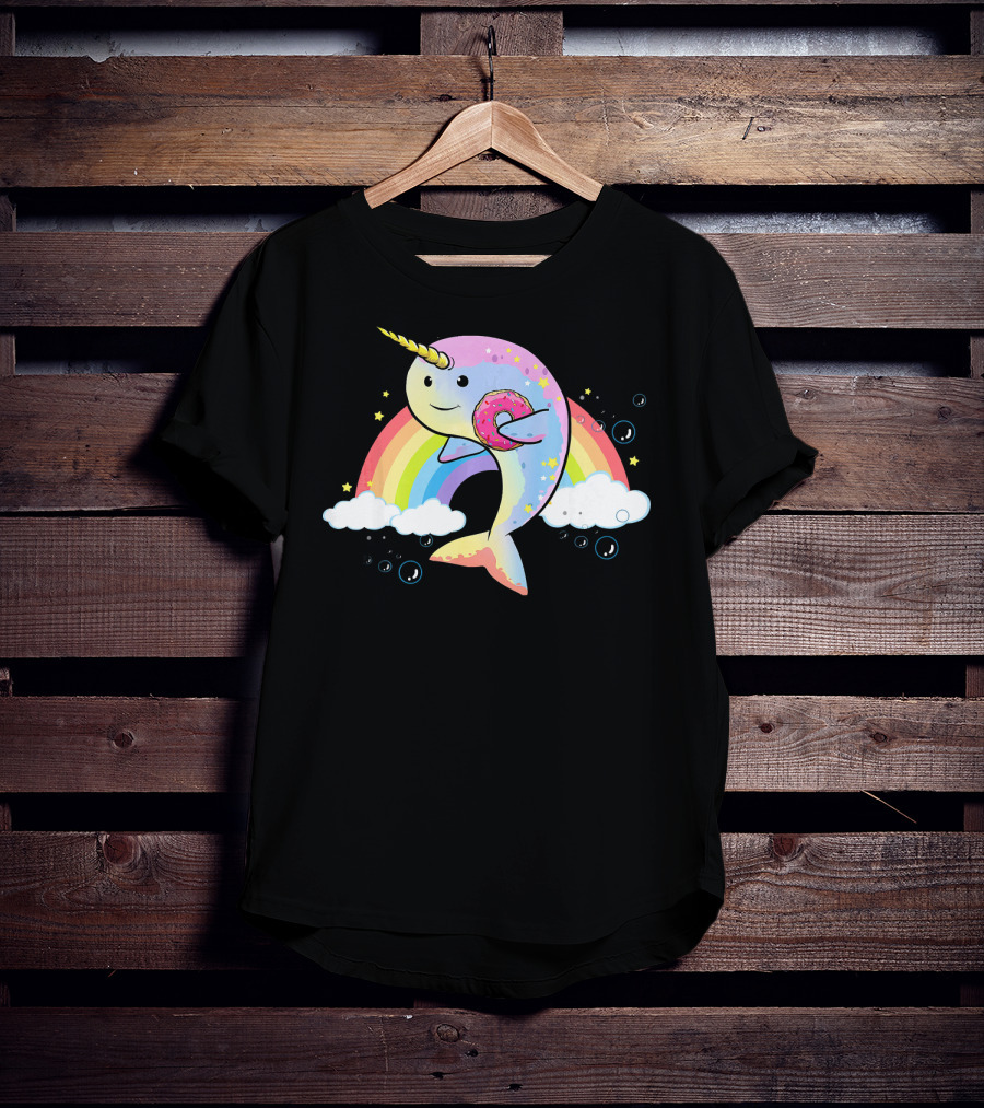 Narwhal Unicorn Of The Sea With Rainbow And Donut T-Shirt